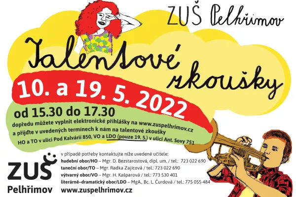 Talentové zkoušky 10. a 19. 5. 2022, od 15:30 do 17:30