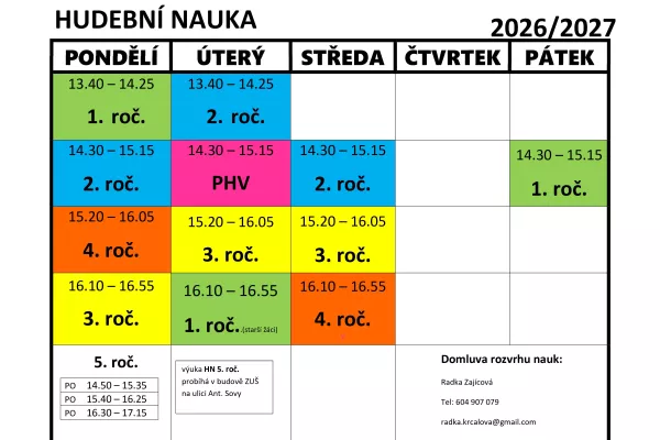 Rozvrh hodin nauka 2026/27