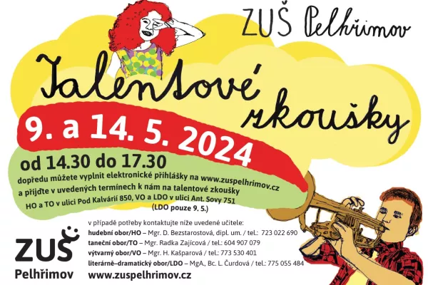 Talentové zkoušky 9. a 14. 5. 2024 od 14.30 do 17.30 h